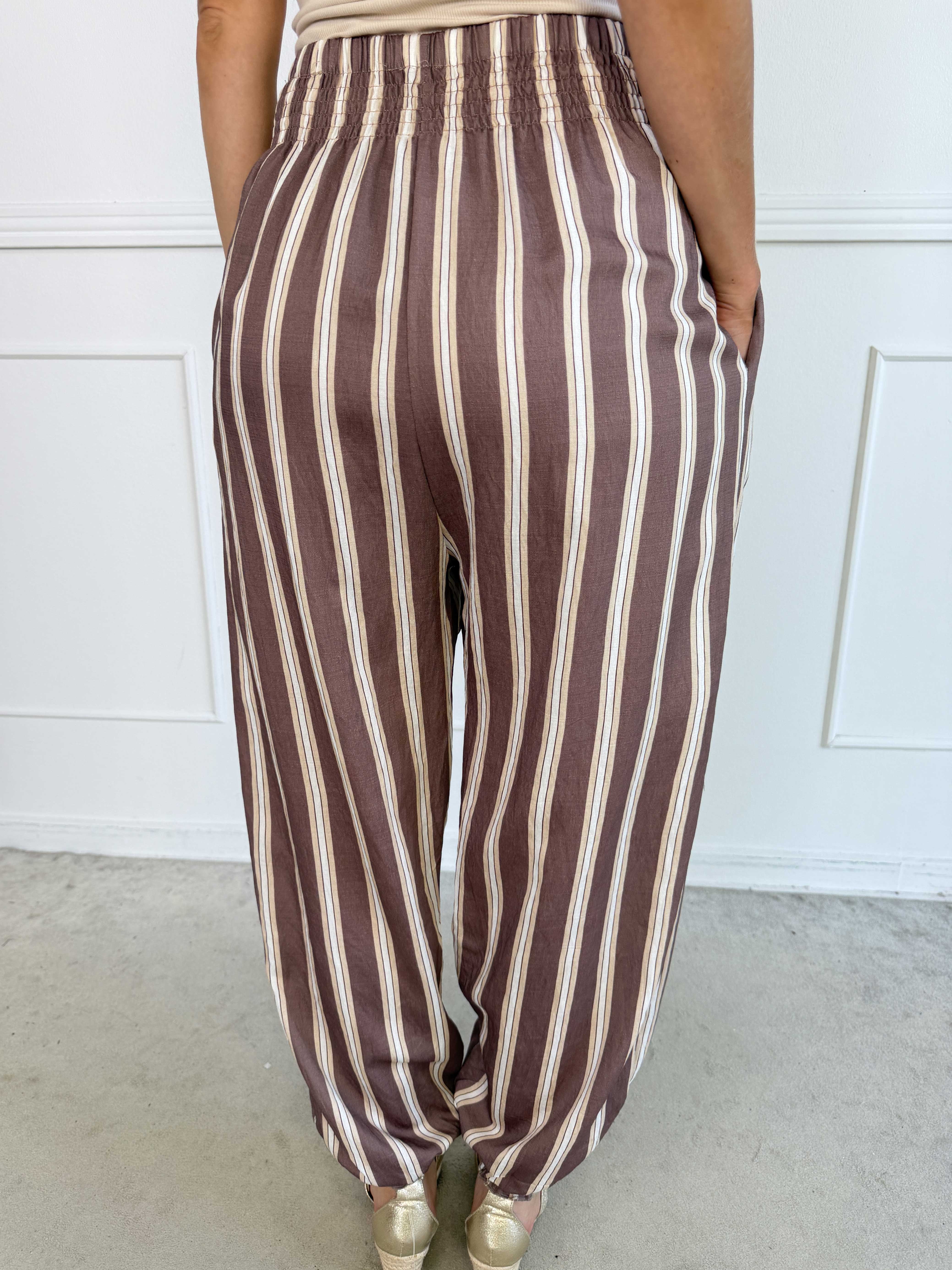Amidala Pants - Feminina randiga byxor i en lätt viskosblandning med resår i nederkant